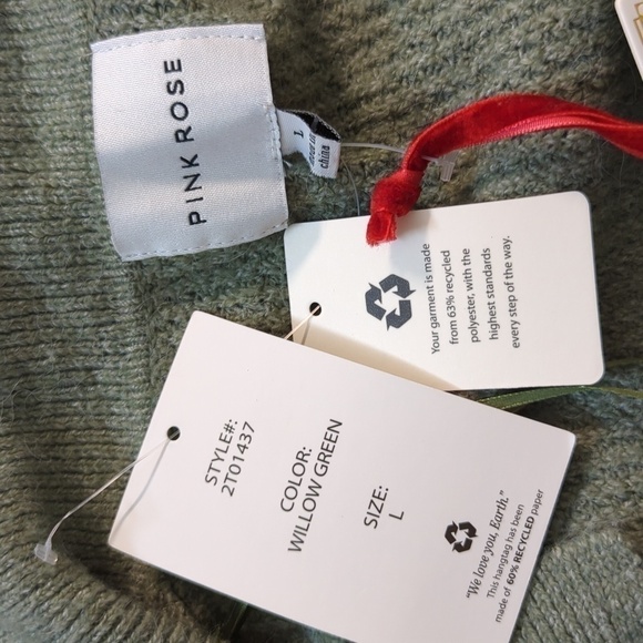 NEW Pink Rose Knit Polo Sweater Short Set Willow Green L leisure fall spring - Picture 7 of 9